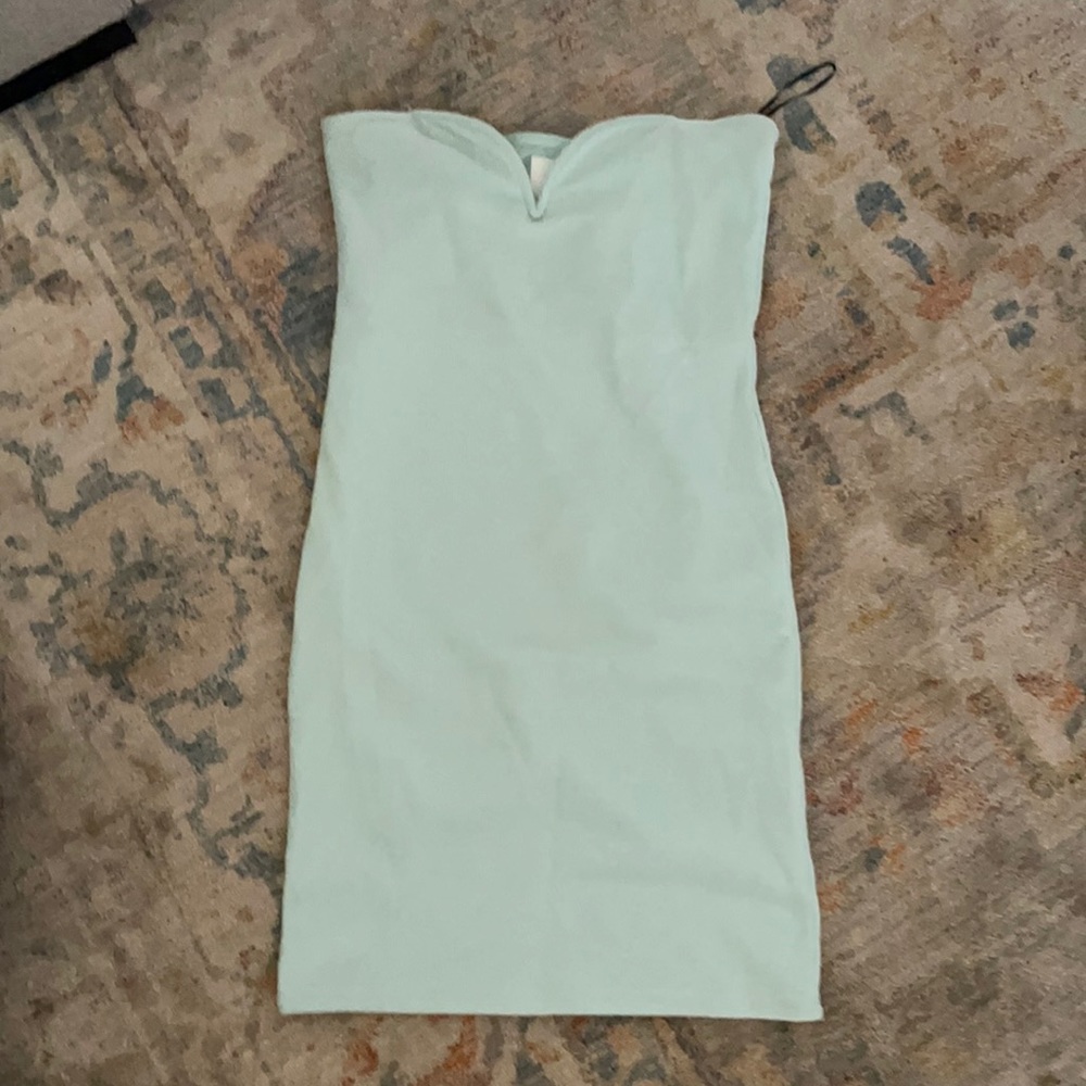 Strapless mini dress.